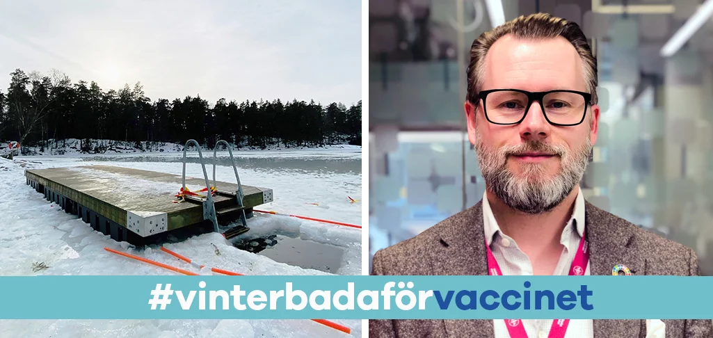 Man bredvid en isvak